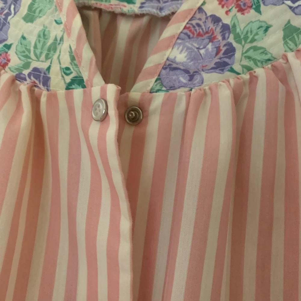 Vintage Pink Striped Floral Pocket snap Front House Dress duster grandma core - Picture 4 of 6